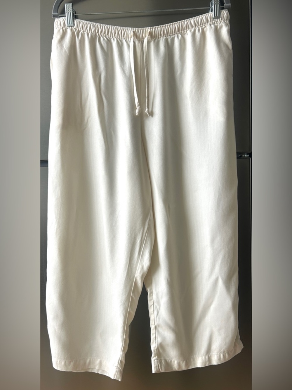 Jaclyn Smith Cream Wide Leg Pants Large Drawstring Elastic Waist Rayon Lounge